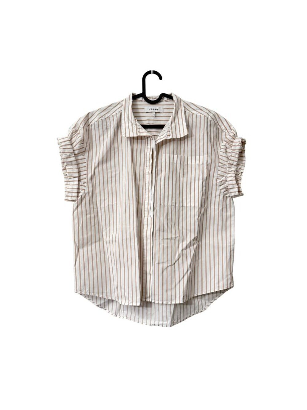 Frame Sheila Tan Vertical Striped Button Boxy Rolled Cuff Sleeves Shirt Small